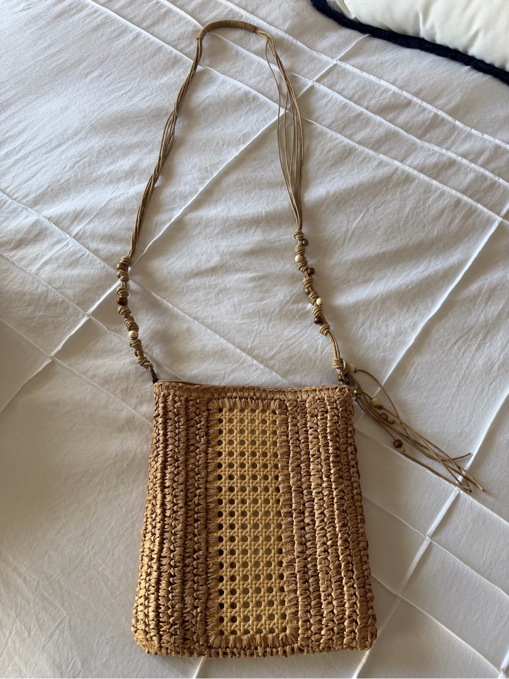 Handwoven Straw Crossbody Bag in Natural Brown